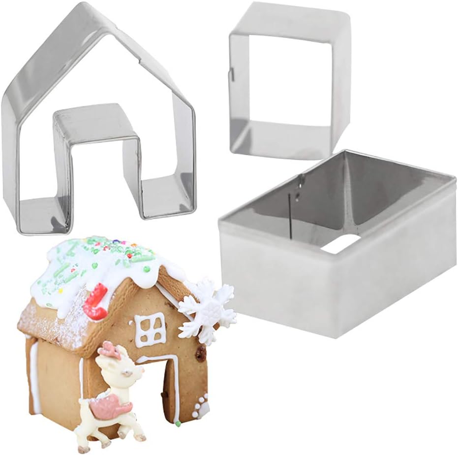 bulingbuling 3 Pcs Gingerbread House Cookie Cutter Set Bake Your Own Small Gingerbread House Kit Little Cookie Christmas House Baking Mould Kitchen Accessories