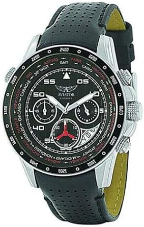 AVIATOR F-Series AVW7770G59 Reloj piloto crono para hombre, esfera negra, correa de piel