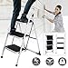 KingSo 3 Step Ladder Folding Step Stool with Steel Wide Anti-Slip Pedal and Handgrip Anti-Slip, Lightweight 350lbs Portable Steel Step Stool, (350lbs Capacity)