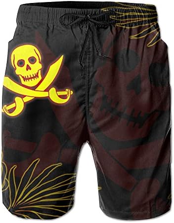 Men's Golden Skull Swim Trunks Printing Quick Dry Swimwear Swimsuit Casual Beach Board Shorts