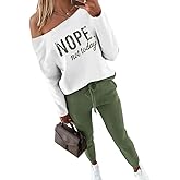 CHICME Women Tracksuit Fall 2 piece Outfits Off The Shoulder Long Sleeve Tops and Pants Set Travel Outfits