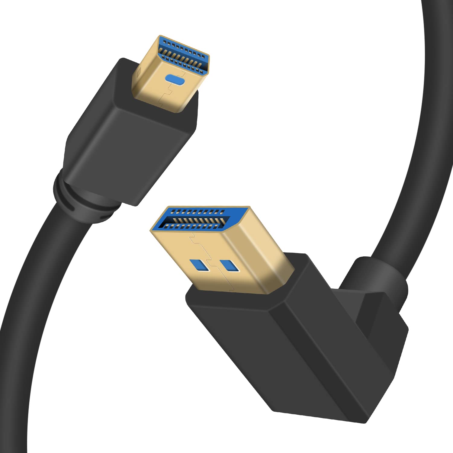 Duttek Mini Displayport to Displayport 1.4a Cable, 8K@60Hz Mini Displayport Male to Displayport Male UP Angle Adapter Cable Bi-Directional Transmission Displayport to Mini Displayport Cable (0.3M)