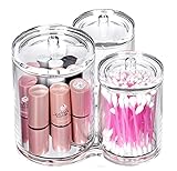 VAMIX Clear Acrylic Cotton Ball Holder Qtips Holder Makeup Brush Pads Swab Organizer Storage Box Premium Quality Round Q-tip Container Cosmetic Case