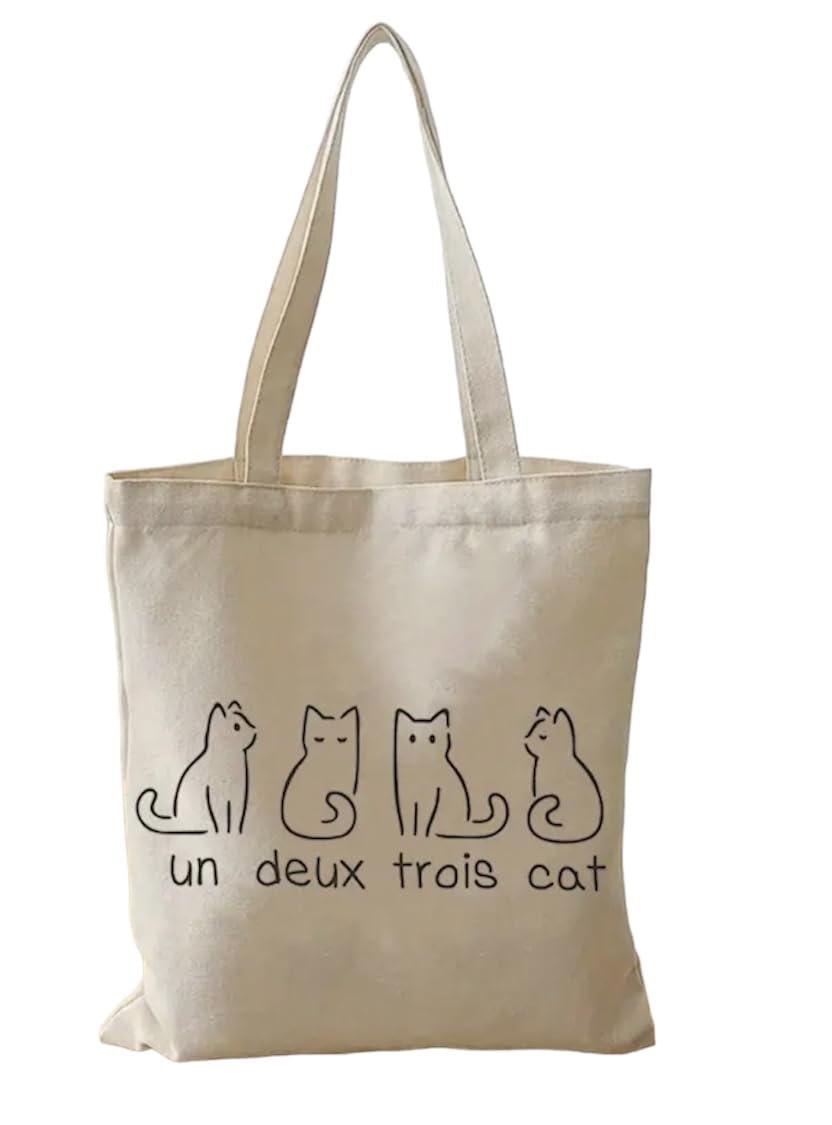 Cat Linen Tote Bag French Cat Reusable Shopping Bag Cat Lover Gift