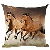 LivebyCare Oil Painting Horse Printing Cushion Cover Linen Cotton Cover Throw Pillow Case Sham Pattern Zipper Pillowslip Pillowcase for Home Sofa Couch Bedding Chair Seat Back