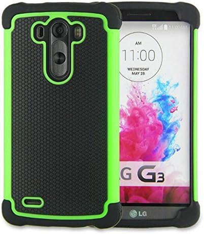 LG G3 case, Hongqing Shop Shock Absorption Drop Protection 2 in 1 Heavy Duty Durable Tough Impact Hybrid Hexagon Textured Armor Shell with Black Soft Silicone Inner Bumper (Green)