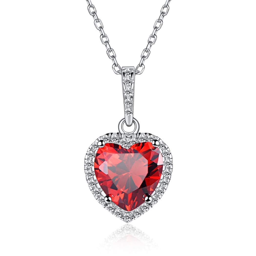 ChicSilver 925 Sterling Silver January Birthstone Necklace Sparkling Simulated Garnet Heart Necklace with CZ Womens Jewellery — image 1
