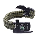 Paracord Survival Bracelet 500 LB - Hiking Gear Travelling Camping Gear Kit - Parachute Rope Bracelet,Compass Stone,Stainless Fire Scrapper,Flint Fire Starter,Survival Knife,Whistle (Green Reguler)