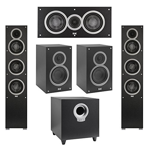 Elac 5.1 System with 2 Debut F5 Floorstanding Speakers, 1 Debut C5 Center Speaker, 2 Debut B5 Bookshelf Speakers, 1 Debut S10 Subwoofer