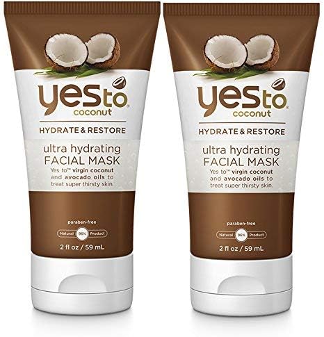 Yes to Coconut Ultra Hydrating Facial Mask (Pack of 2) with Aloe Leaf Juice, Coconut Oil, and Avocado Oil, 2 fl. oz.