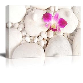 Pink Orchid Over White Rocks - Canvas Art Home Art -12x18 inches