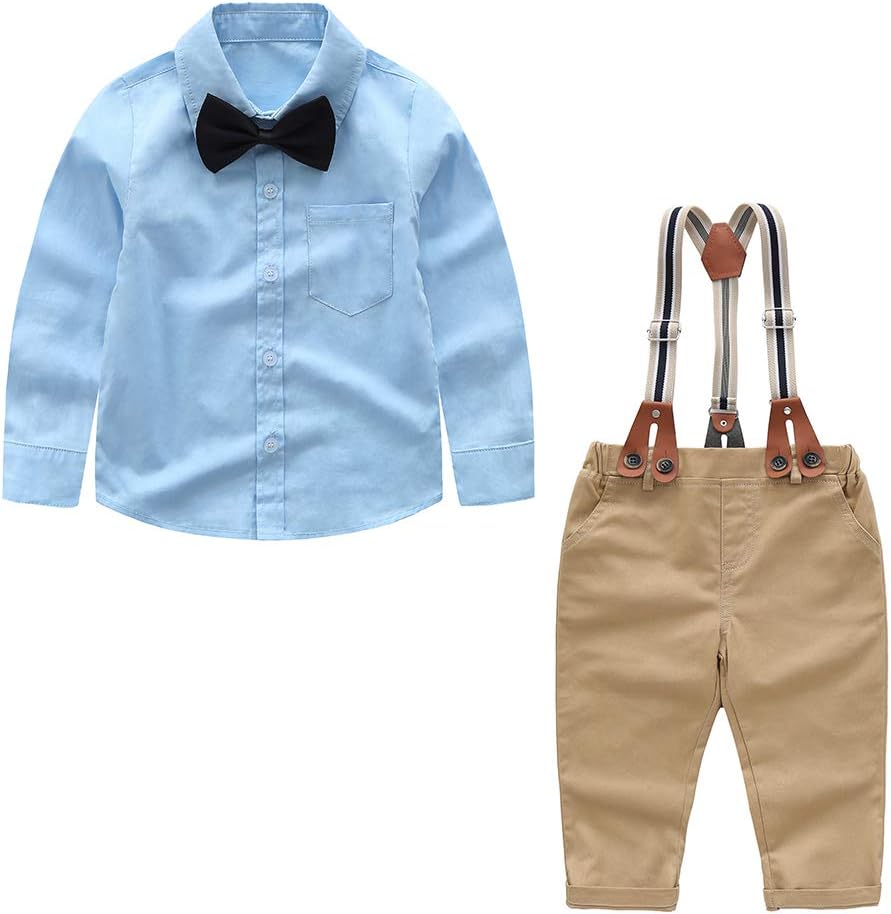 YilakuLittle Boys Gentleman Outfits Suits Set Infant Long Sleeve Shirt+Suspender Pants+Bow Tie Overalls Clothing Set Kids Christmas Colorful Clothes