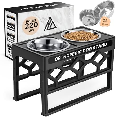 AVERYDAY Large Elevated Dog Bowls Stand, Adjustable Four Heights Raised Dog  Dish Holder with Two Stainless Steel Dog Food and Water Bowls Set, Dog  Feeder Station for Medium Sized Dogs and Large