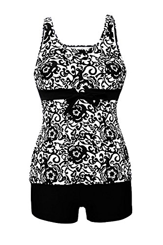HOTAPEI Women Bathing Suits?2 Piece Tankini Sets Black Floral Printed Medium