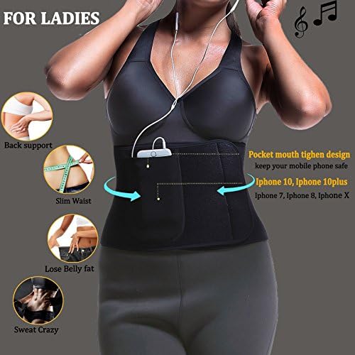 Manladi Waist Trimmer Men&amp; Women Abdominal Trainer Neoprene Sweat Belt for Weight Loss includes Smartphone Pocket for iPhone