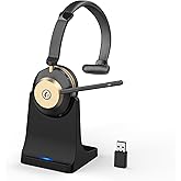 Earbay Wireless Headset with Mic for Work, Bluetooth Headphones with Microphone Noise Canceling, V5.3 Blueooth Headset with USB Dongle & Charging Base for PC/Laptop/Phones/Call Center