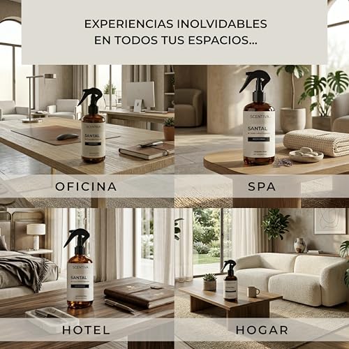 SCENTIVA Room Spray Santal 250 ml | Aromatizante Premium para Hogar y Telas | Fragancia Suiza Amaderada con Almizcle y Ámbar | Spray Ambiental para Sala, Recámara, Baño y Oficina (Santal)