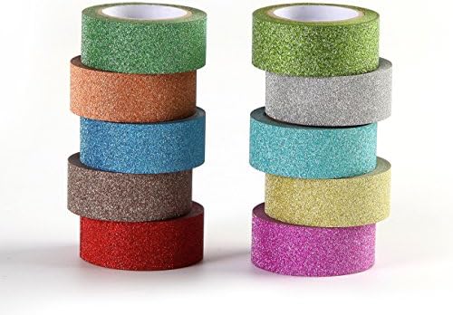 Washi Tape Set of 10 Rolls, Decorative Japanese Glitter Tape for DIY Scrapbooking Craft