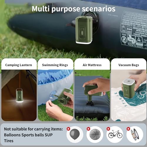 Electric Air Pump for Inflatables,Portable Rechargeable 2400mAh Quick-Fill Multifunction Inflatable Deflate Pump for Outdoor Camping, Paddling Pool Beach Toys,Vacuum Sorage Bags,Air Bed(Green)