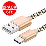 USB Type C Cable USB C Charger to USB Cord 2Pack 6Ft Gold, Charging Nylon Braided Long Cable For MacBook,Google Pixel XL ChromeBook Pixel,Nexus 6P 5X,Nintendo Switch,LG G5 V20,Huawei P9 by Ambet