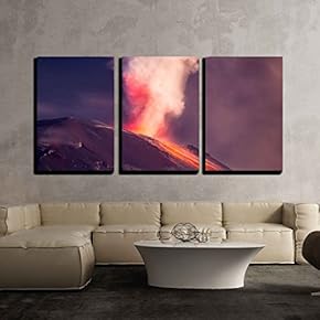 3 Piece Canvas Wall Art - Super Close Range Tungurahua Volcano by Night Erupting - Modern Home Art Stretched and Framed Ready to Hang - 16"x24"x3 Panels