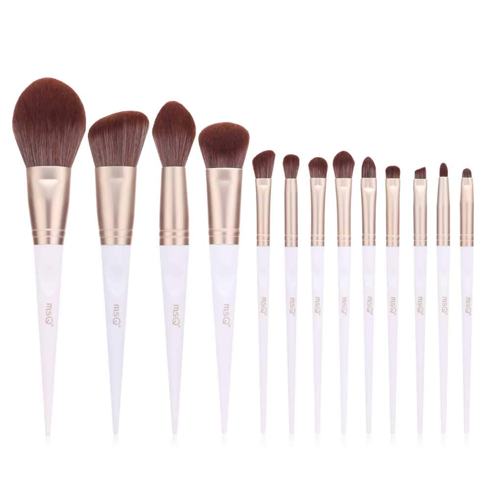 MSQ Makeup Brush Set 13pcs Professional Cosmetic Brushes with Soft Synthetic Hair, Wood Handle for Foundation, Powder, BB Cream, Eyeliner, Concealer