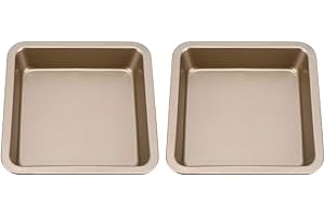 2Pcs Square Cake Pan, 9 Inch Nonstick Square Baking Pan Carbon Steel Pans, Cake Baking Pan Bakeware Kitchen Baking Tools (Gol