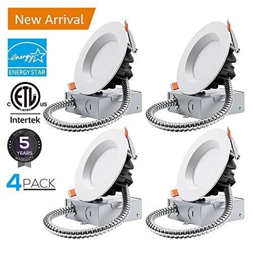 TORCHSTAR 12W 4” Slim Recessed Ceiling Light with Junction Box, Dimmable Can Killer, IC Rated Airtight Downlight, 90W Equiv, ETL & Energy Star Certified, 5000K Daylight, Pack of 4