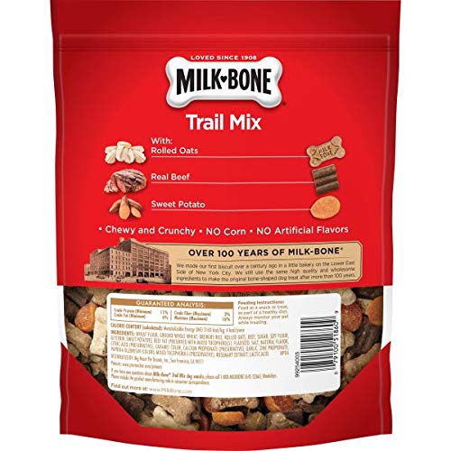 MILK-BONE TRAIL MIX CHEWY & CRUNCHY DOG TREATS, REAL BEEF & SWEET POTATO, 20 OUNCE