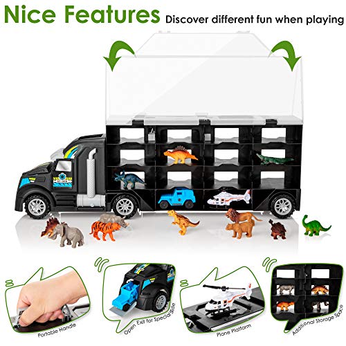 KIDWILL Dinosaurier Transporter Truck LKW, Dinosaurier Transportwagen mit 6 Dinosaurier Spielzeug / 6 Tierspielzeug… – Bild 5