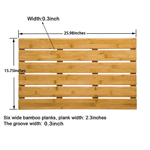 GOBAM Bamboo Bath Mat, Large, 26 x 15.8 x 1.3 inches NonSlip Floor