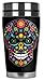 Mugzie Multi Color Sugar Skull Travel Mug with Insulated Wetsuit Cover, 16 oz, Black