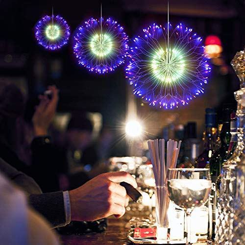 DenicMic Firework Lights Copper Wire LED Lights Battery Operated Fairy Lights with Remote, 8 Modes Starburst Lights, Decorative Hanging Lights for Patio Party Indoor Christmas Decoration (2 Pack)