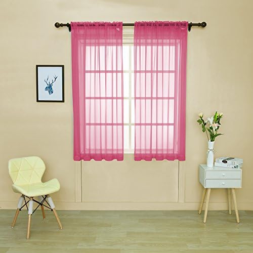HOLKING Rod Pocket Sheer Curtains 63 inch for Bedroom Living Room Window Treatment Set Hot Pink Curtains,2 Panels Each is 52 inches wide by 63 inches long