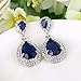 EVER FAITH Bridal Jewelry Crystal Blue Cubic Zirconia Prom Dangle Earrings for Woman Sapphire Color Silver-Tone