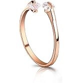 FAIRY COUPLE Toi et Moi Two-Stone Ring for Women, 18K Gold Plated Dainty Minimalist Open Band Ring with Cubic Zirconia, Symbolic “You & Me” Promise & Everyday Gift Ring R77