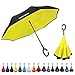 NewSight Reverse/Inverted Double-Layer Waterproof Straight Umbrella, Self-Standing & C-Shape Handle & Carrying Bag for Free Hands, Inside-Out Folding for Car Use (Yellow)