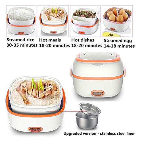 KOBWA Multifunctional Electric Lunch Box, Mini Rice Cooker, Portable Food Heater Steamer with Stainless Steel Bowls, Egg Steaming Rack, Spoon, Measuring Cup for Use in Office Outdoor School
