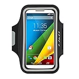 Moto Droid Turbo 2 Armband, J&D Sports Armband for Droid Turbo 2 (Moto X Force), Key holder Slot, Perfect Earphone Connection while Workout Running (Black)