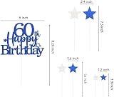 Pargleev Royal Blue Glitter 60th Birthday Cake Topper Star Gold Accent Party view 2
