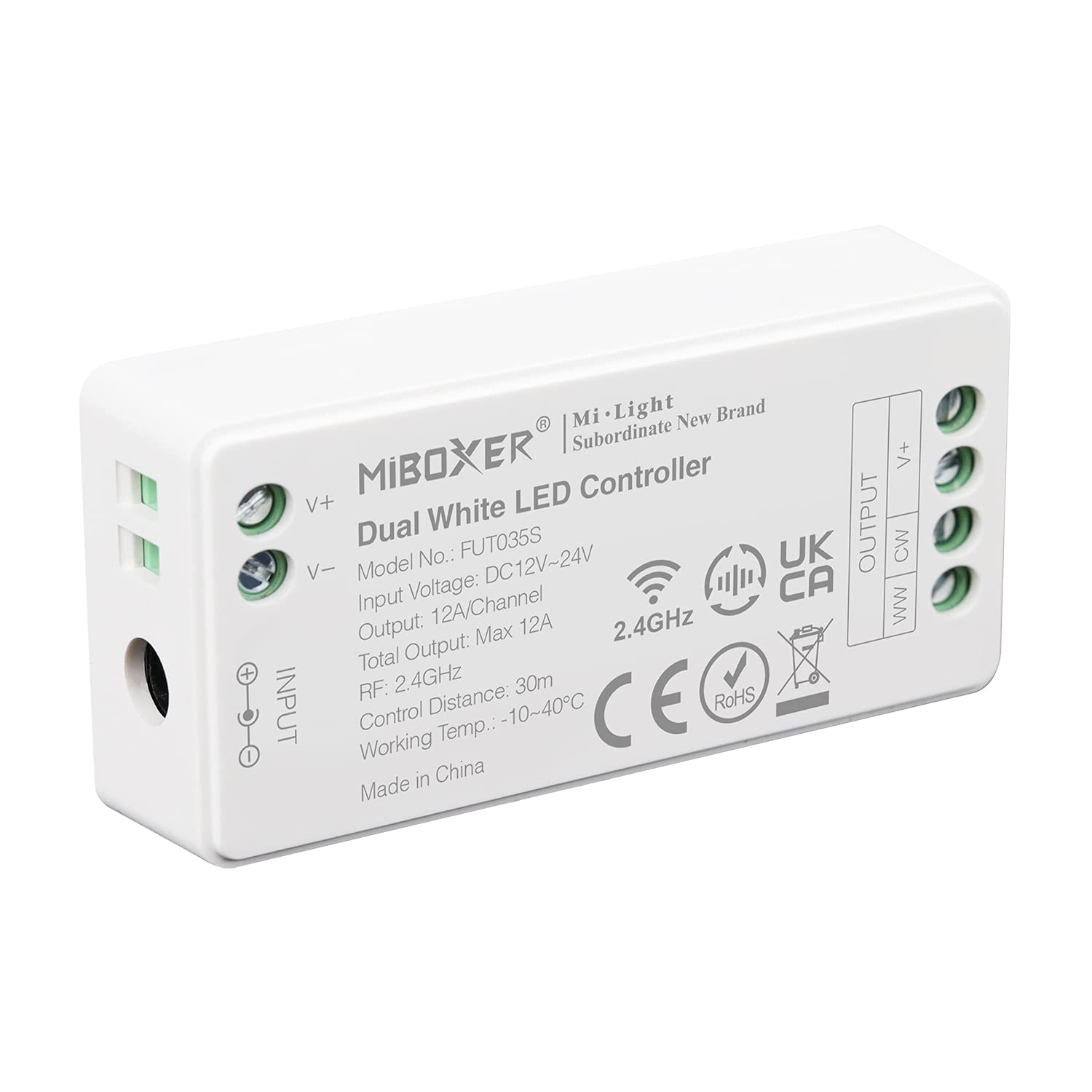 lighteu®, Milight Miboxer 2.4GHz Color Temperature Dual White LED Strip Controller DC12V/24V Output Max.12A, FUT035S — image 1