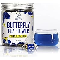 BLUE TEA - Butterfly Pea Flower - 30 Pyramid Tea Bags | For Food, Iced Tea, Cooler, Cocktails, Mocktails | Caffeine Free Herb