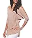 iGENJUN Women's Casual Loose Hollowed Out Shoulder Three Quarter Sleeve Shirts,Tan,L