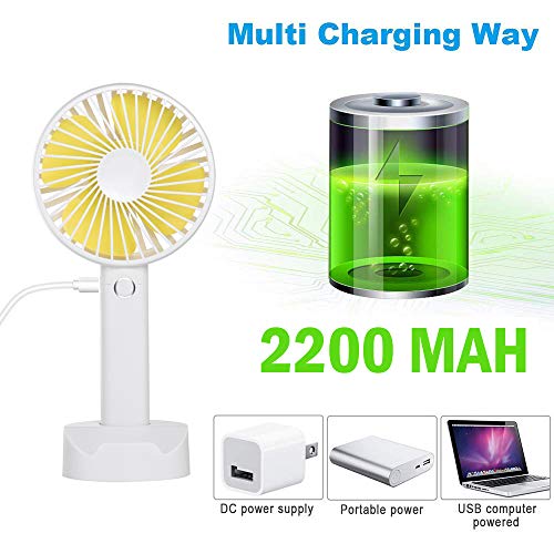 Battery Handheld Fan, Portable Battery Operated Fan : Rechargeable & Adjustable 3 Speeds Mini Personal Electric USB Fan with Desk Stand for Home/Office/Travel/Outdoor (White)