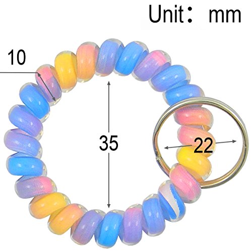 QY 10PCS Colorful Bright Assorted Colors Plastic Spiral Coil Wrist Band Key Ring Chain (Pattern O)