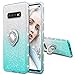 Maxdara Case for Galaxy S10 Glitter Case with Ring Holder Gradient Kickstand Series Bling Sparkle Diamond Rhinestone Protective Bumper Luxury Pretty Fashion Girls Women Case (Silver Teal)