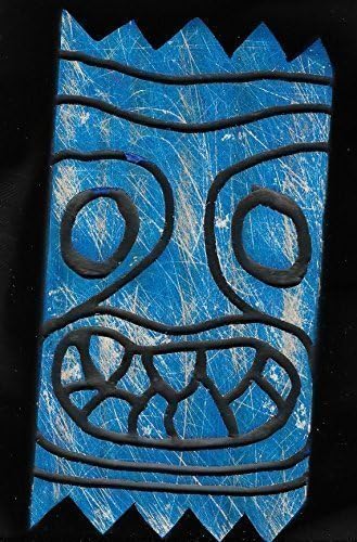 Blue Wooden Tiki Wall Art, Routed & Painted by Hand, measures: 7-1/2 X 3-1/4" Made to Order (Allow 1-4 weeks for production & delivery)
