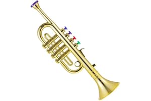Wmool Golden Coated Trumpet, Kid Wind Instrument with 4 Color Keys Full & Loud Sound Early Education Toy Plastic Trumpet Gift Easy to Learn for Boys, Girls