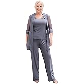 R&M Richards Women's Beaded Neck 2 Piece Pant Set