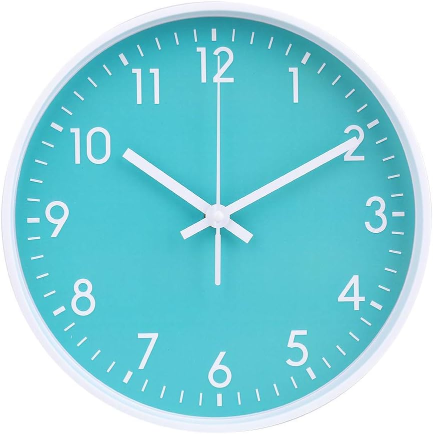 jomparis Non Ticking & Silent Battery Operated Round Wall Clocks Quartz Decorative Wall Clocks for Bedroom/Living Room/Kids (10 Inch,Blue)